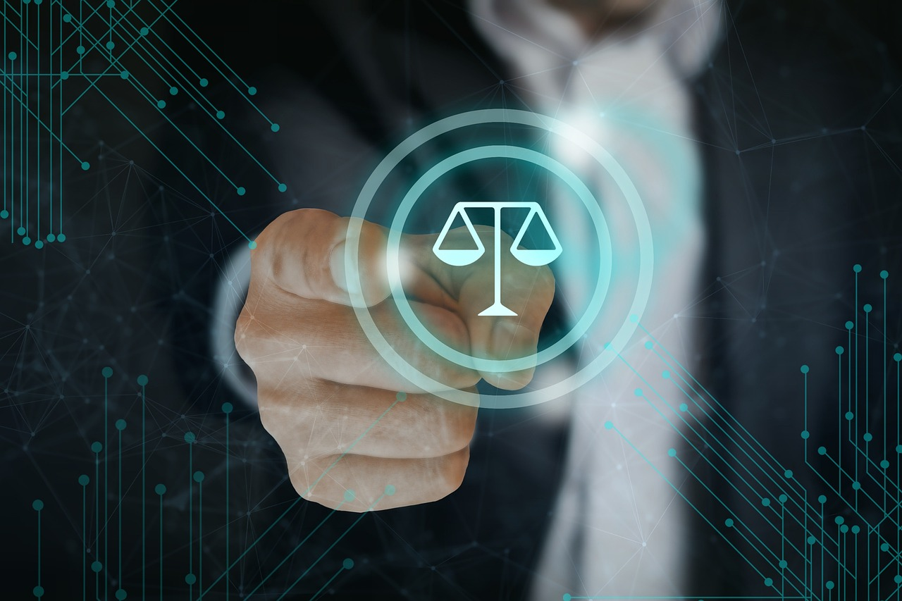 Modern law office using digital tools for legal work.
